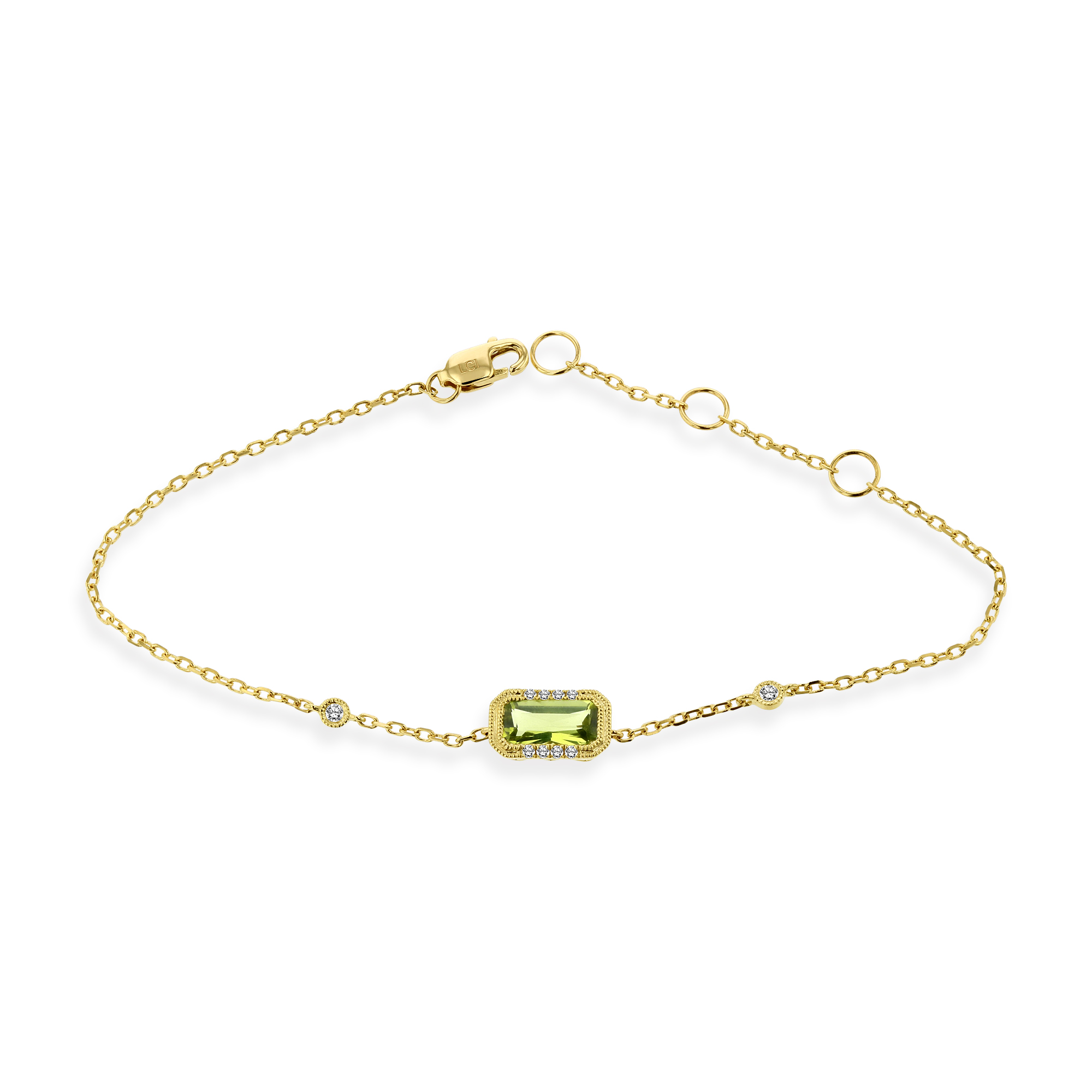 0.13ctw Diamond and Peridot Fashion Bracelet in 14k White Gold