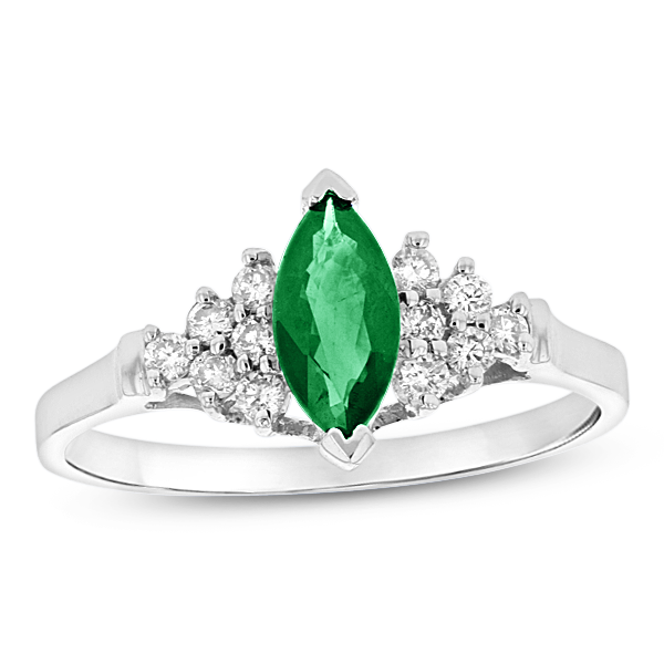 0.69ctw Diamond and Marquis Emerald Ring in 14k White Gold