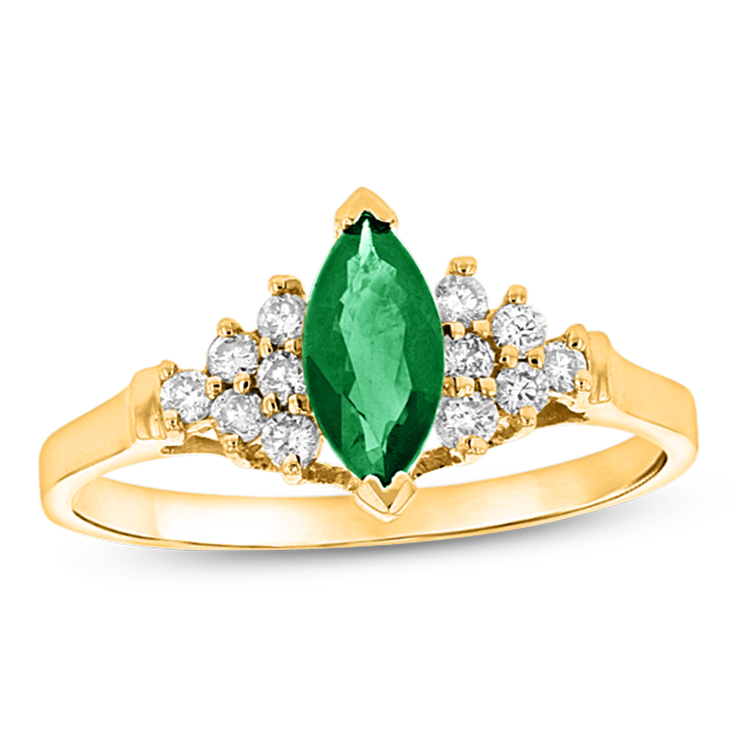 0.69ctw Diamond and Marquis Emerald Ring in 14k Yellow Gold