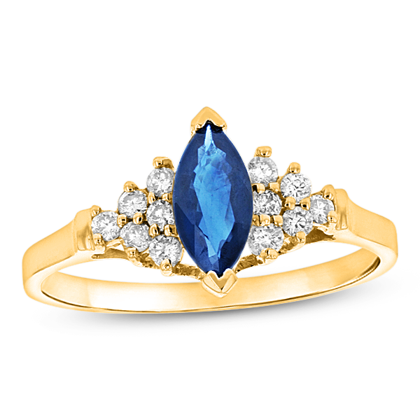 View 0.69ctw Diamond and Sapphire Marquis Ring in 14k Yellow Gold