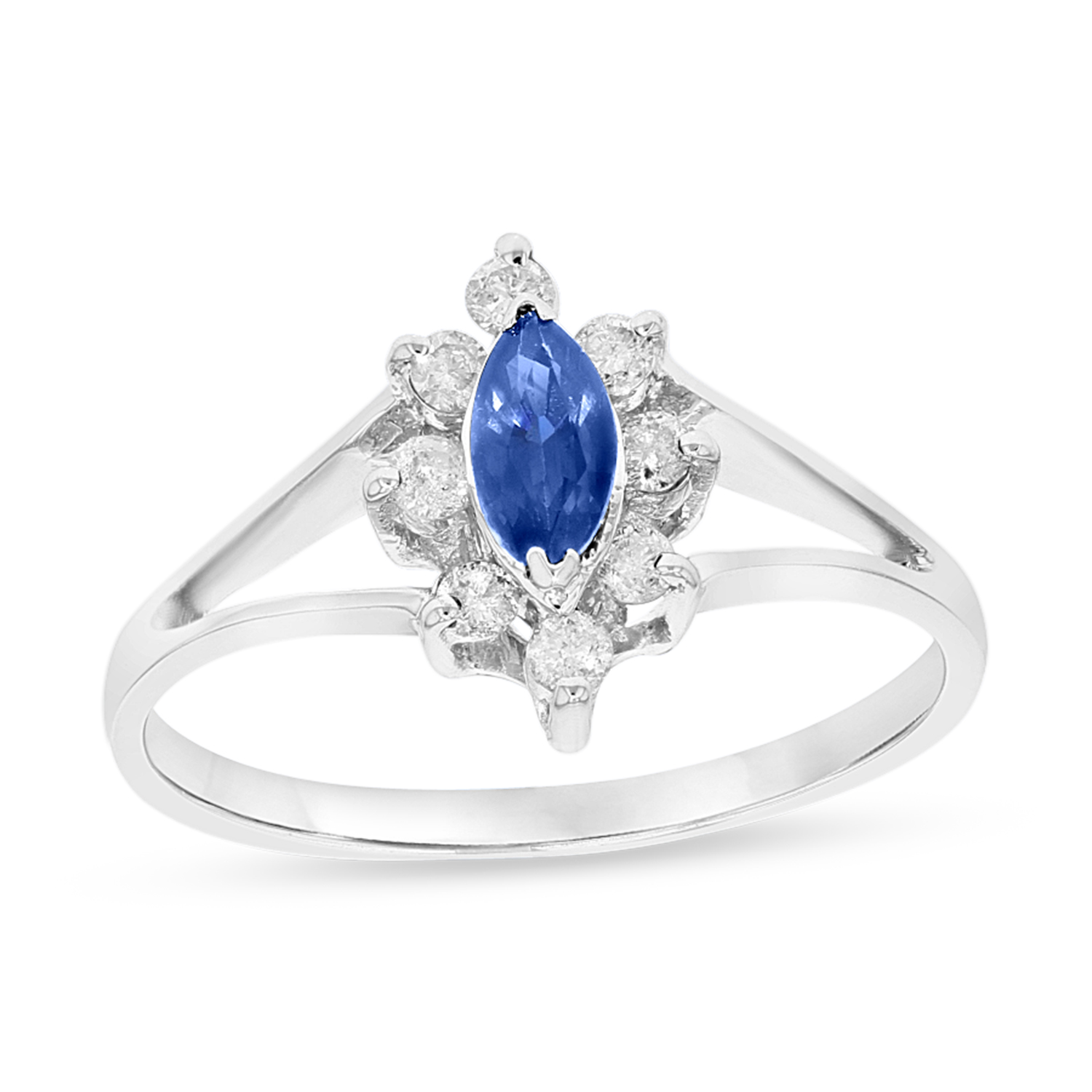 0.40ctw Diamond and Sapphire Marquis Ring in 14k White Gold
