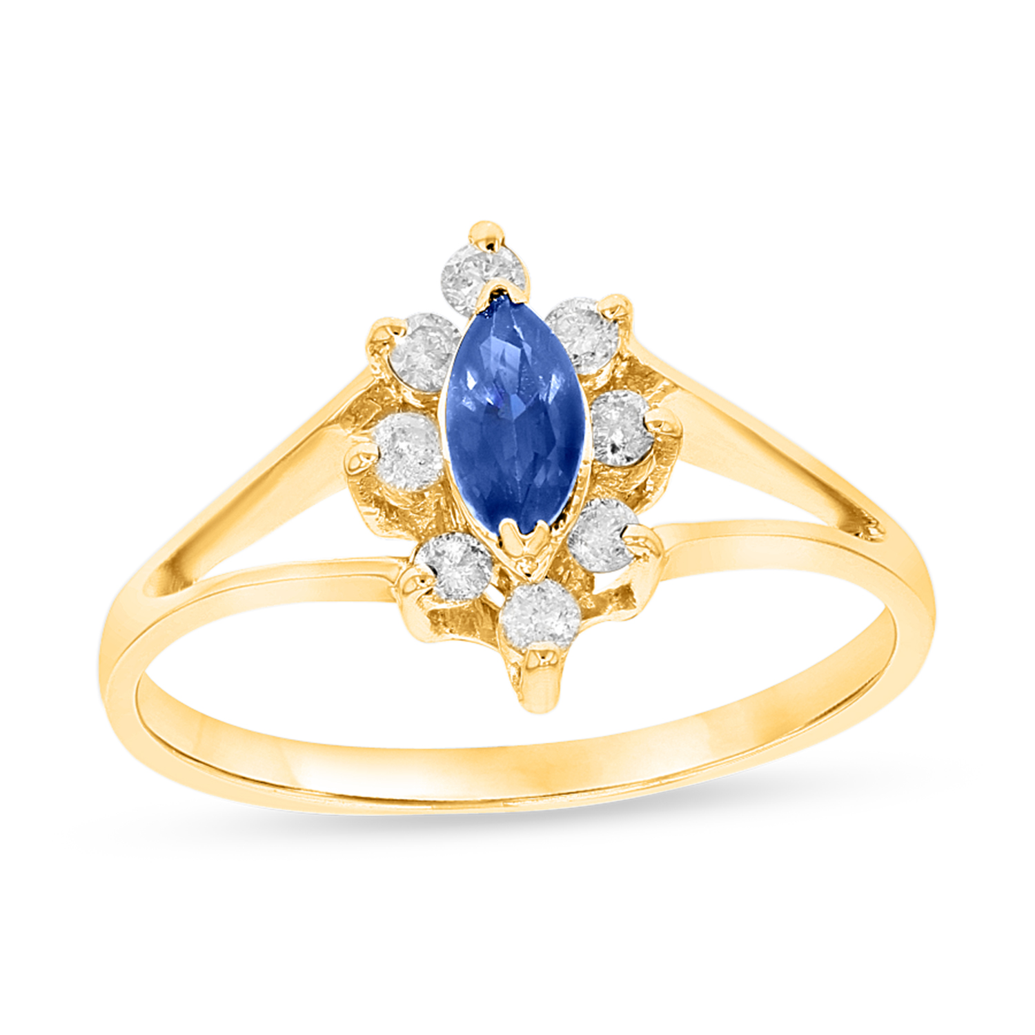0.40ctw Diamond and Sapphire Marquis Ring in 14k Yellow Gold