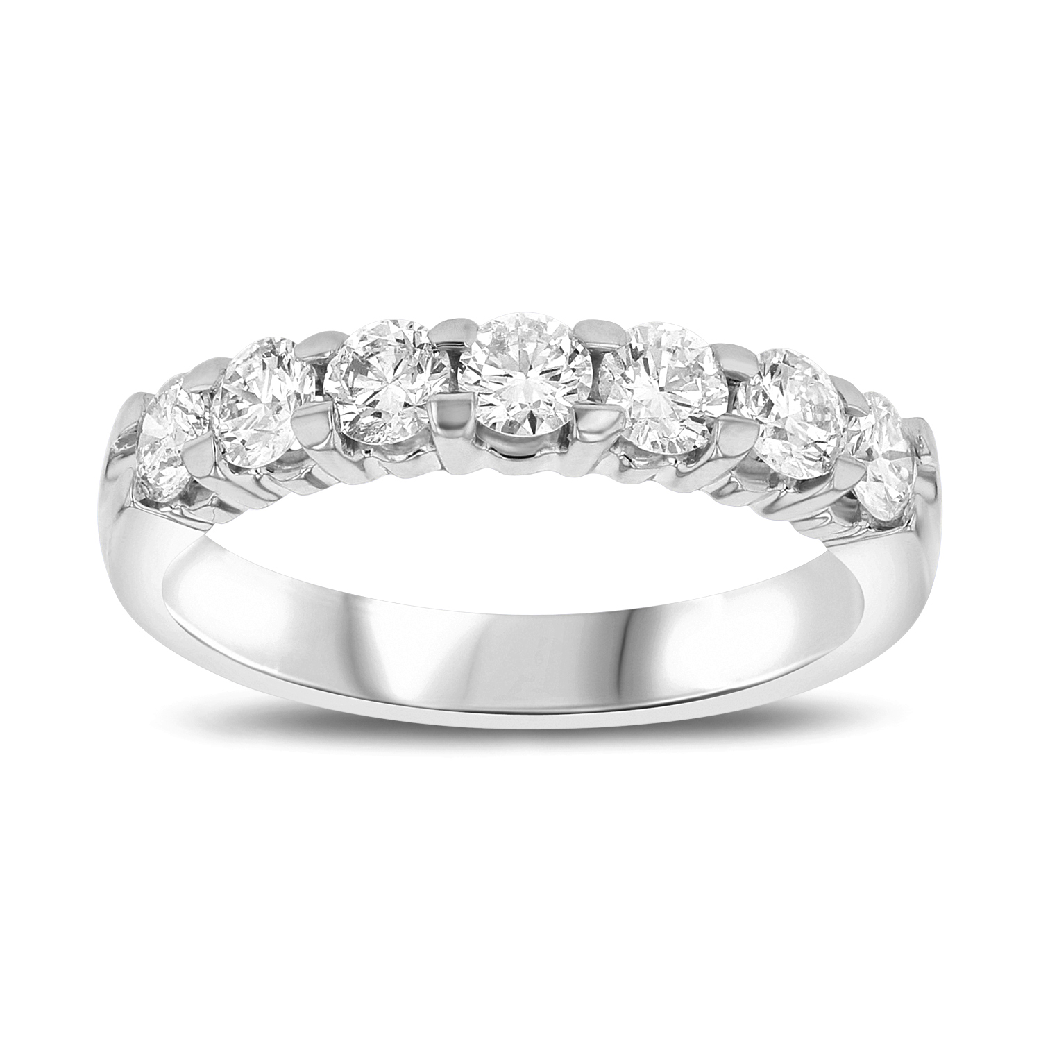 1.00ct tw 7 Stone Round Diamonds Shared Prong Anniversary or Wedding Band 14k Gold Bridal Ring H-J, SI