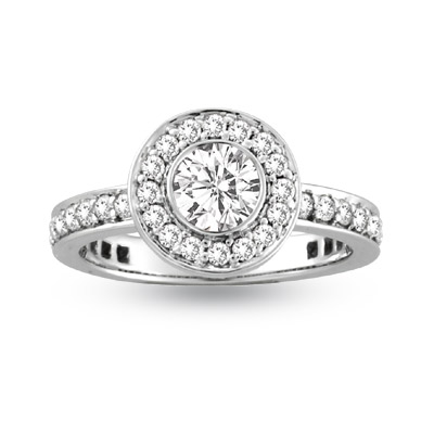 1.00ct tw Round Diamonds Bezel Set Center Micro Pave' Fashion Antique Look Engagement Ring