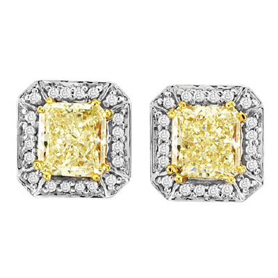 1.50ct tw Natural Fancy Yellow-Fancy Diamond Earrings in 18k Two Tone