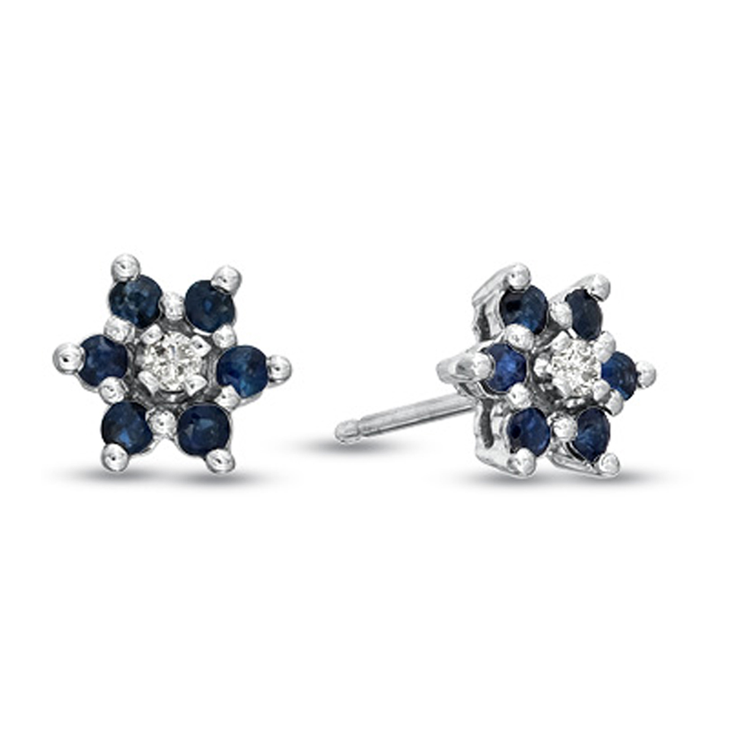 View 0.48cttw Sapphire and Diamond Flower Cluster Earrings set in 14k Gold