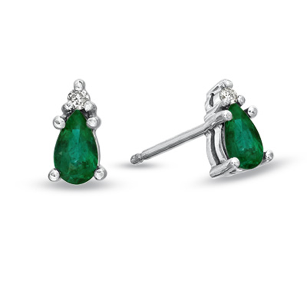 View Pear Shaped Emerald and Diamond Earrings set in 14k Gold