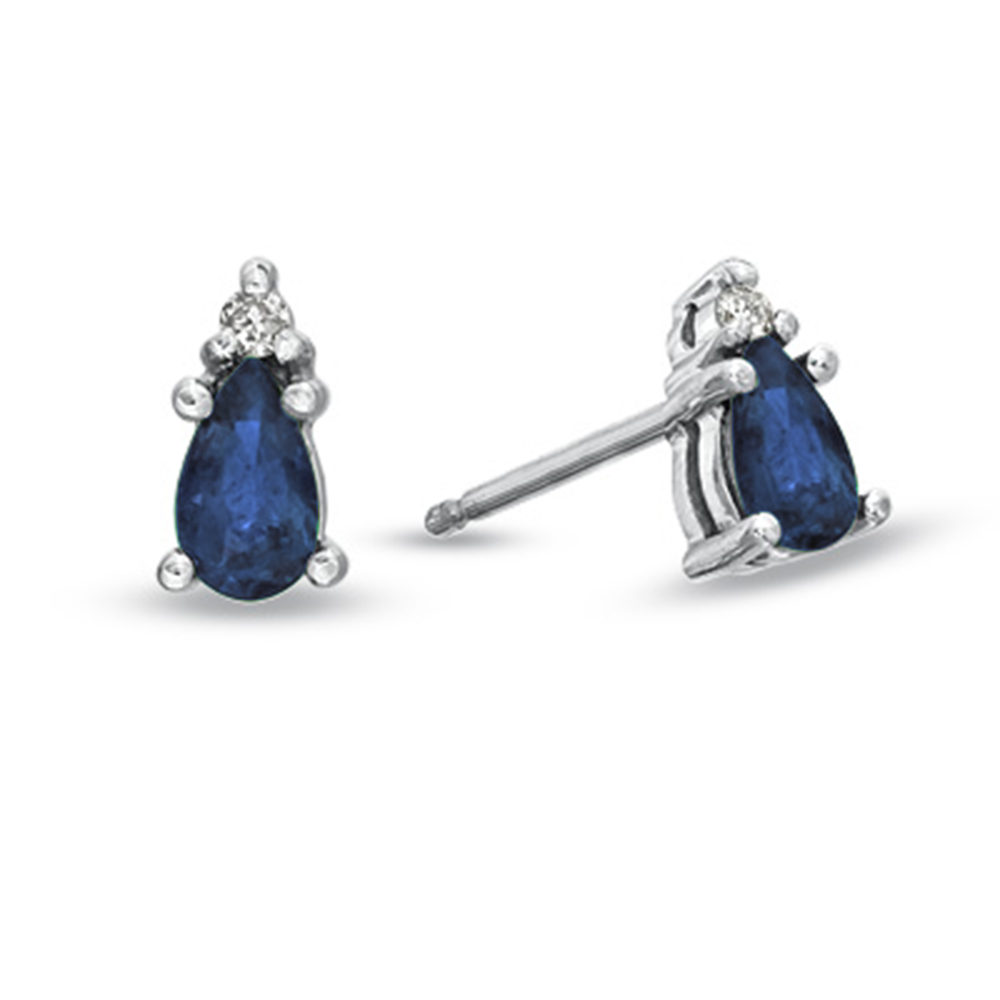 View Pear Shaped Sapphire and Diamond Earrings set in 14k Gold