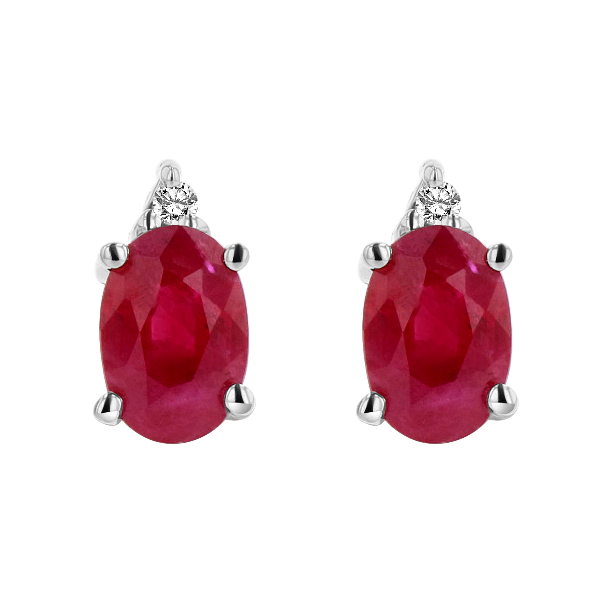 Natural Heated Oval Ruby and Diamond Earring in 14k Gold