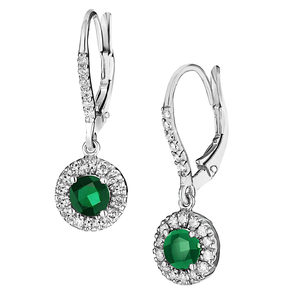 0.52ctw Diamond and Emerald Earrings in 14k Gold
