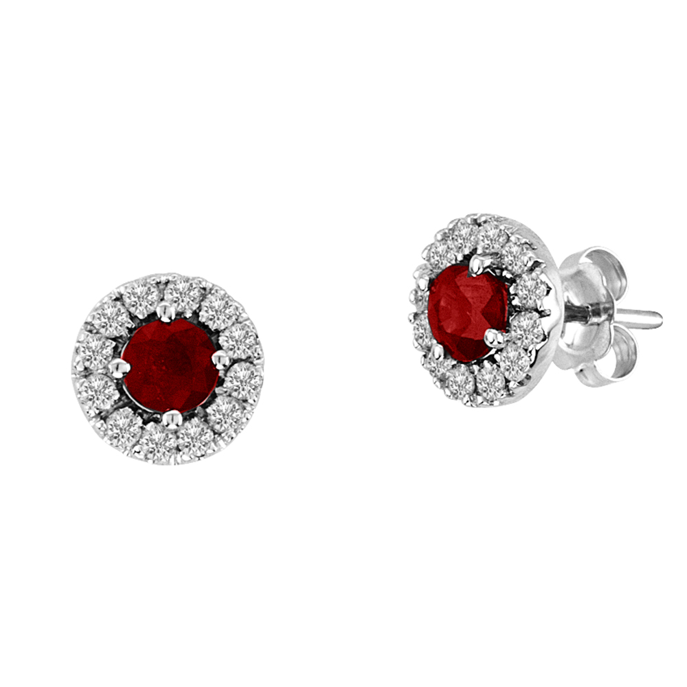 View 1.05cttw Natural Heated Ruby and Diamond Halo Earring set in 14k Gold