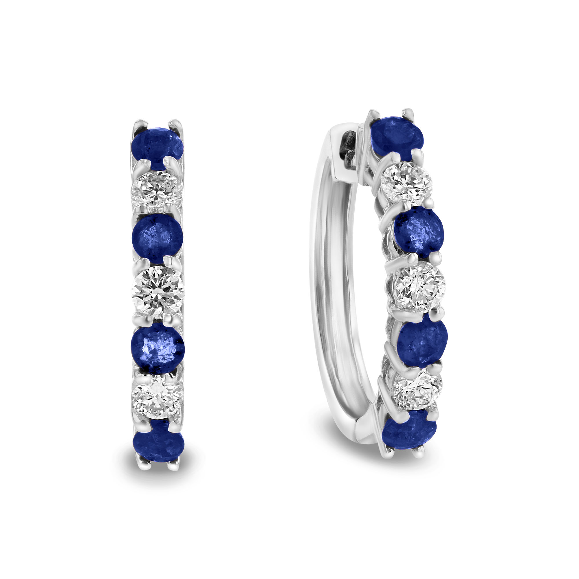 1.15ctw Diamond and Sapphire Hoop Earrings in 14k White Gold