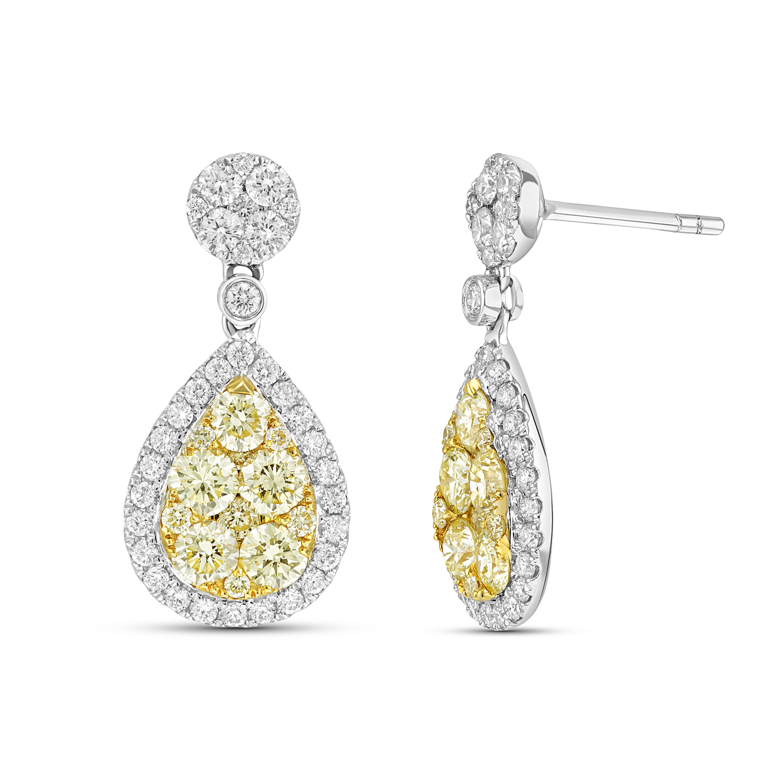 View 3.03ctw Natural Fancy Yellow Diamond Earrings in 18k Two Tone Gold