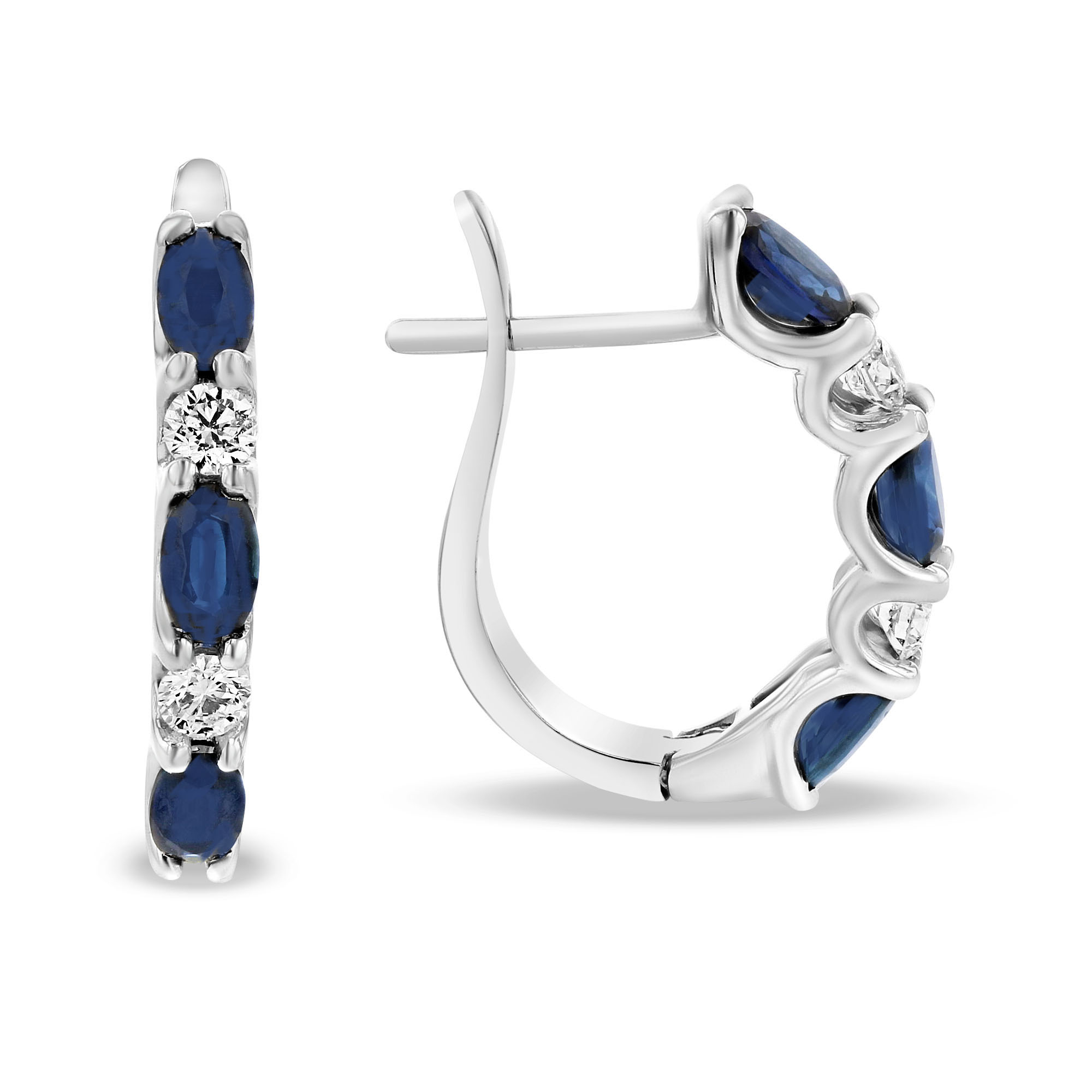 2.05ctw Diamond and Sapphire Hoop Earrings in 14k White Gold