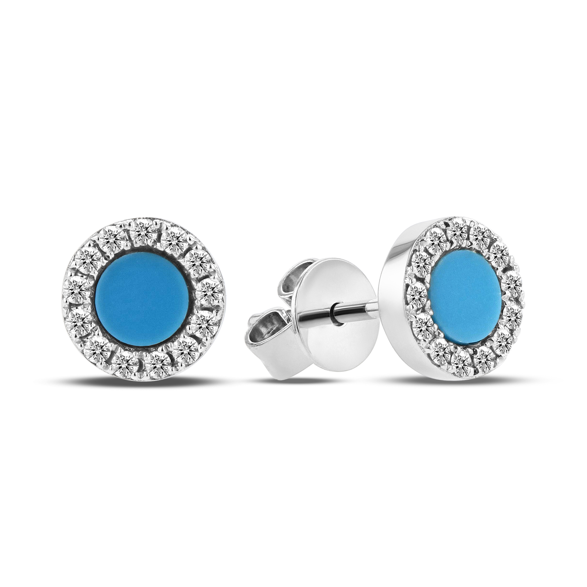 0.16ctw Diamond and Turquoise Earring in 14k White Gold