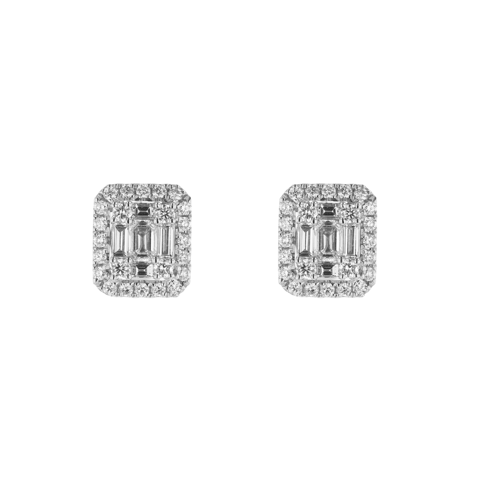 View 0.99ctw Round and Baguette Earrings in 18k White Gold