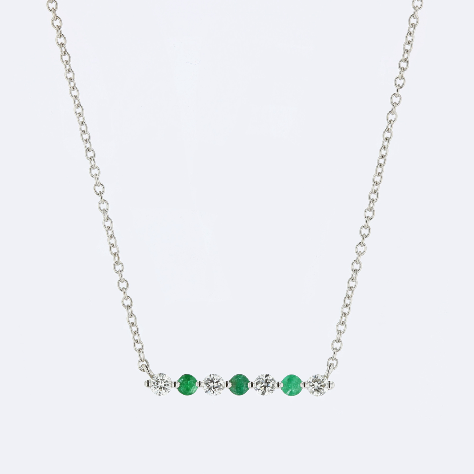 View 0.20ctw Diamond and Emerald Bar Necklace in 14k White Gold