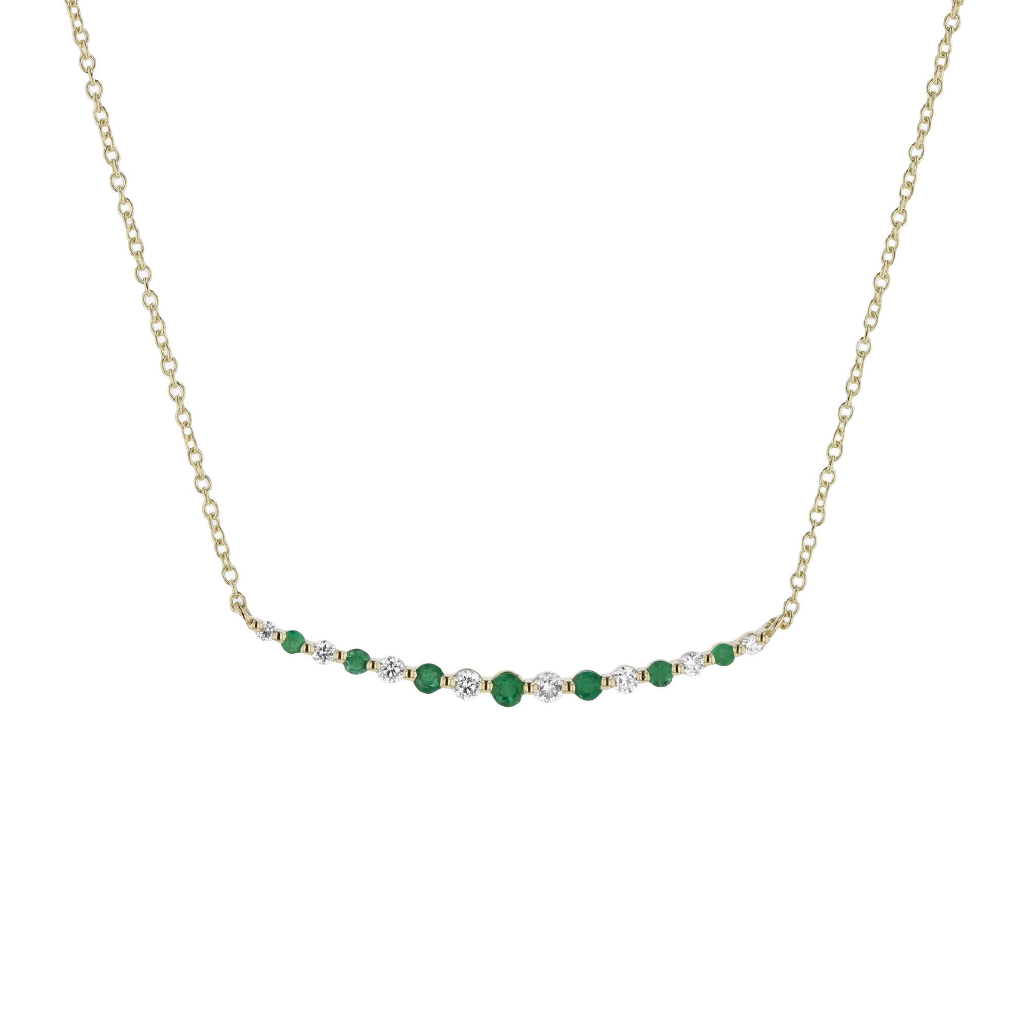 View 0.23ctw Diamond and Emerald Bar Necklace in 14k Yellow Gold