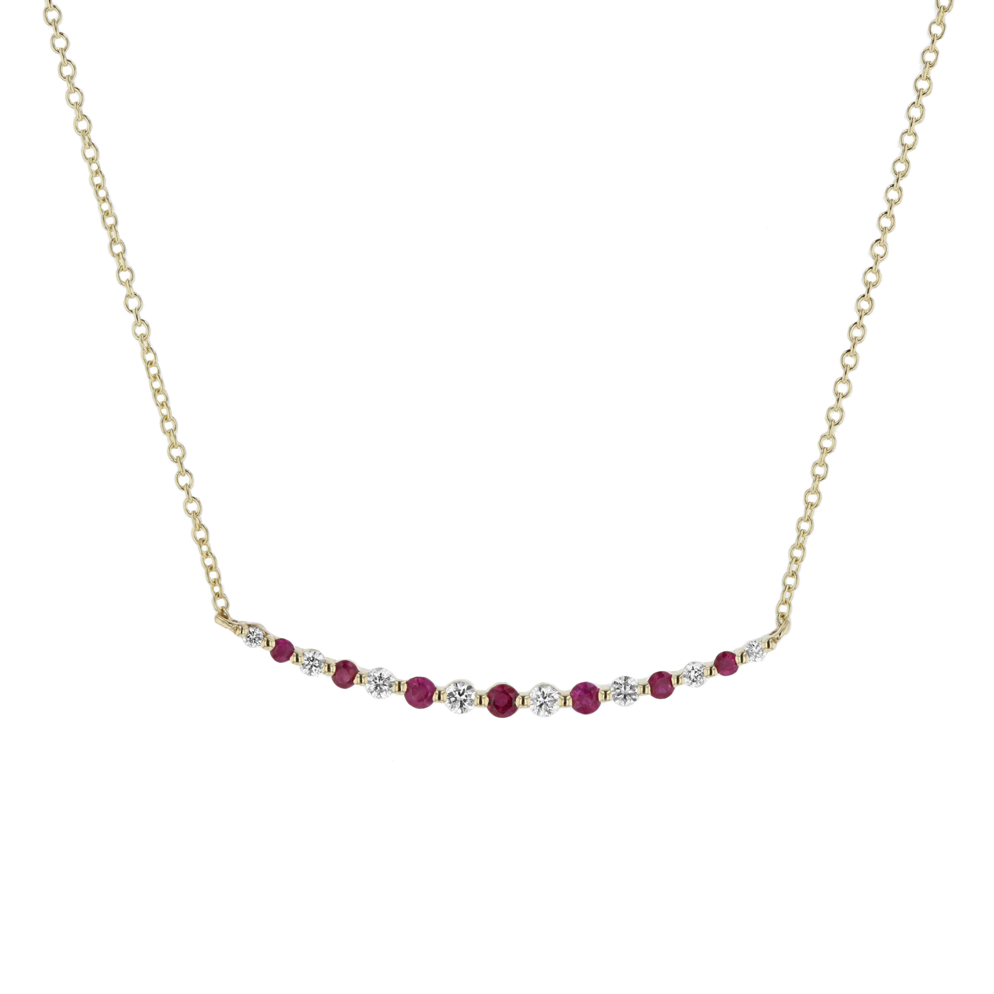 View 0.27ctw Diamond and Ruby Bar Necklace in 14k Yellow Gold