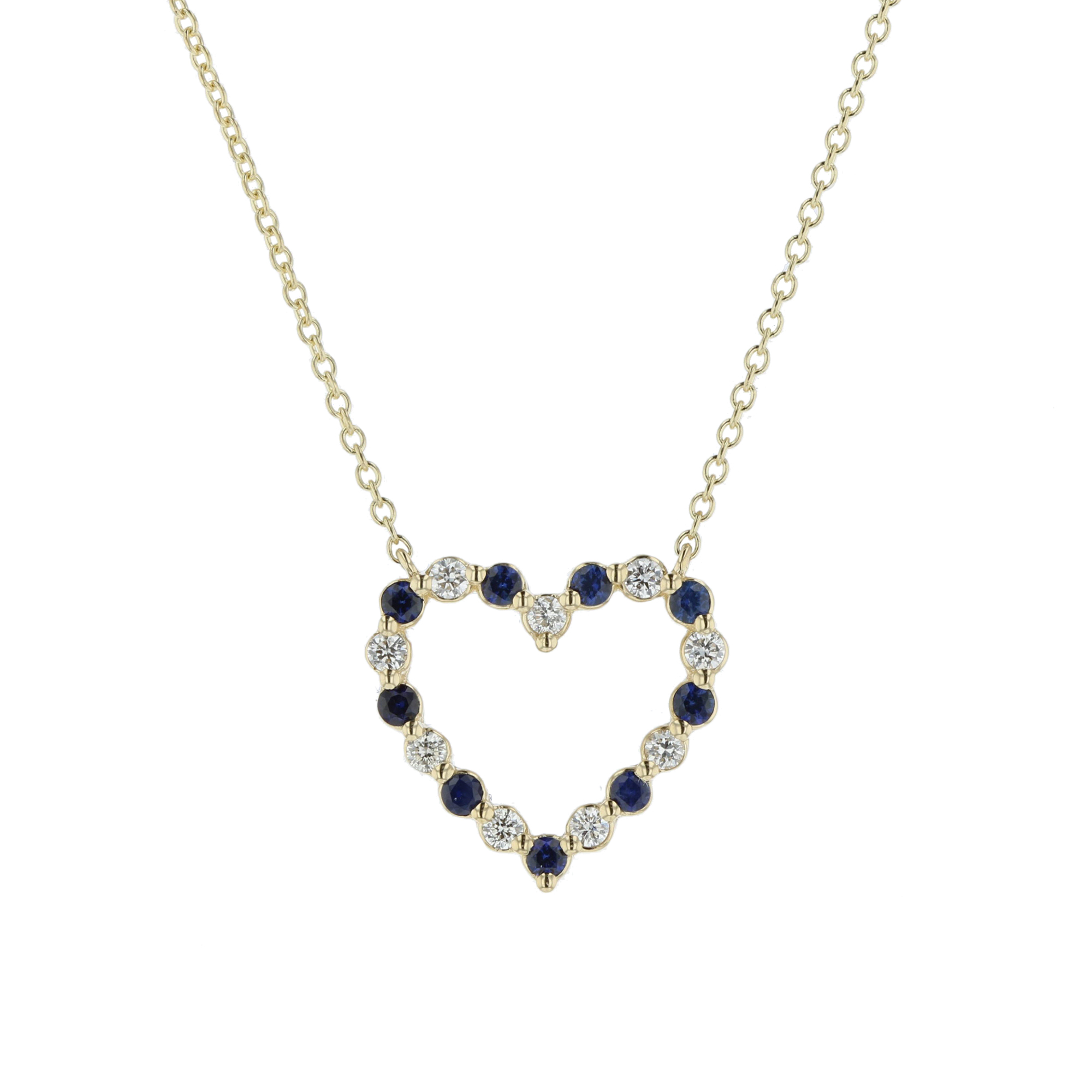 View 0.35ctw Diamond and Sapphire Heart Shaped Pendant in 14k Yellow Gold