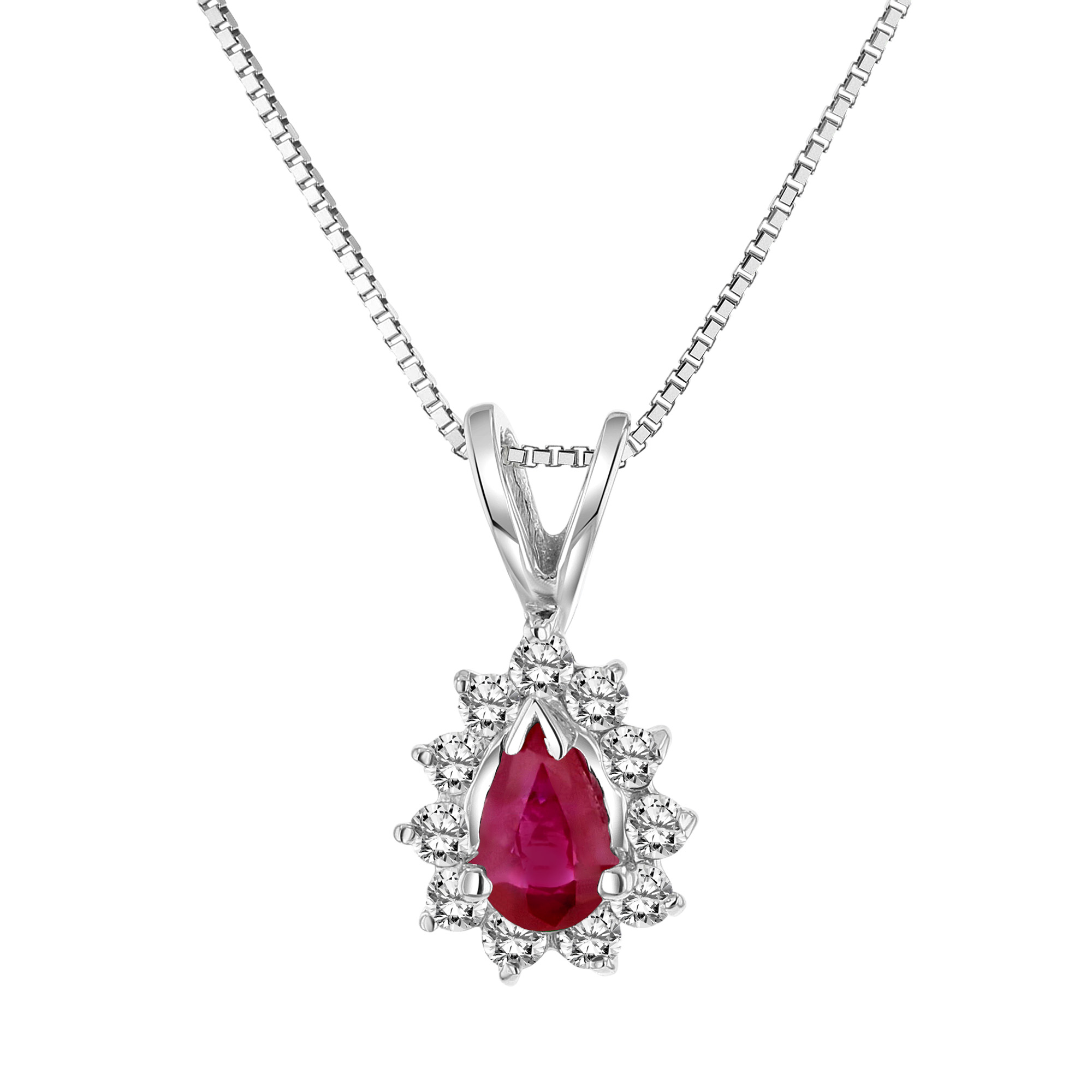 0.35cttw Diamond and Natural Heated Ruby Pendant in 14k Gold 