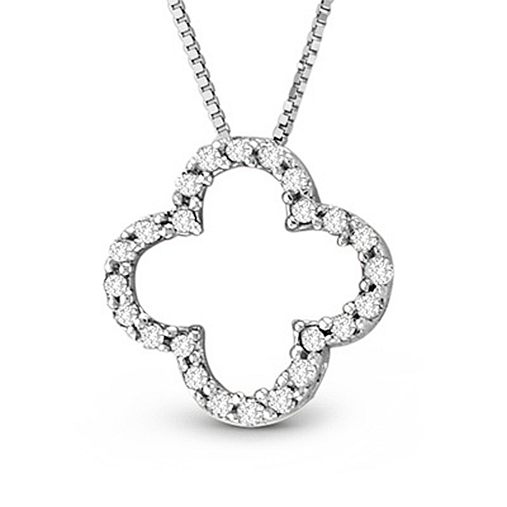 14k Gold Lucky Clover Pendant with 0.20ct tw HI I Diamond Quality Diamonds (1/2 inch in length and 1/2 inch in width)