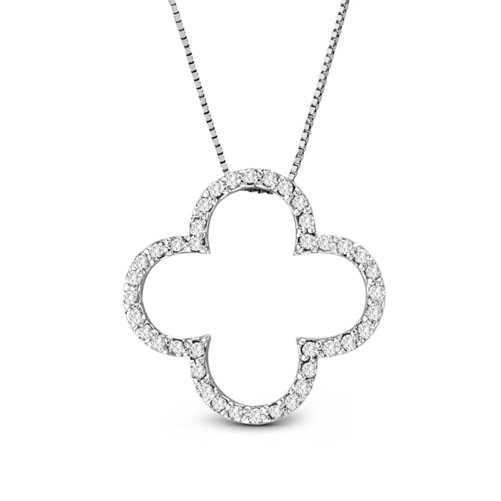 14k Gold Lucky Clover Pendant with 0.30ct tw HI I Quality Diamonds. Chain Included (3/4 inch in length and 3/4 inch in width)
