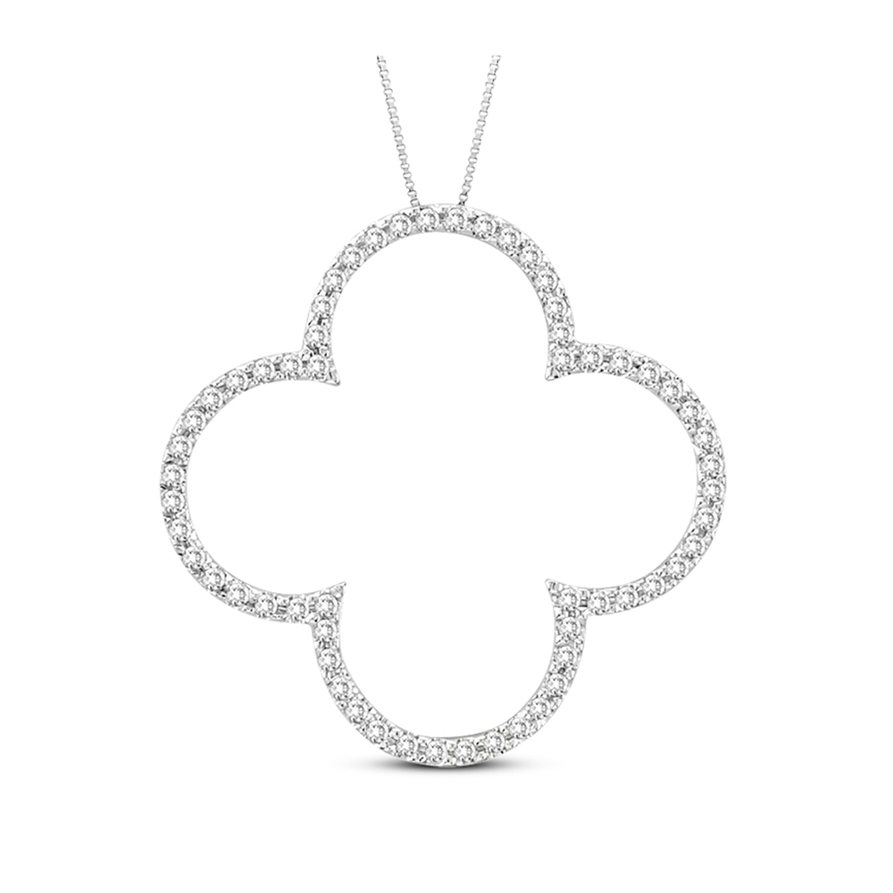 14k Gold Lucky Clover Pendant with 0.50ct tw HI I Quality Diamonds. Chain Included (1 1/4 inch in length and  1 1/4 inch in width)