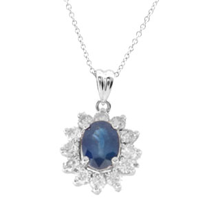 1.05cttw Diamond and Oval Sapphire Pendant in 14k Gold