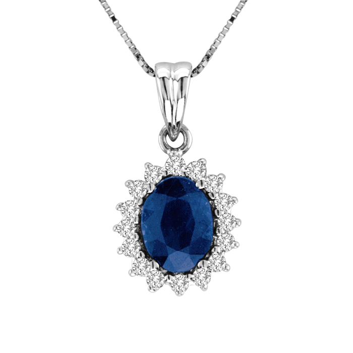 1.70cttw Diamond and Oval Sapphire Pendant in 14k Gold