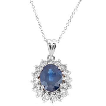 2.50cttw Diamond and Oval Sapphire Pendant in 14k Gold