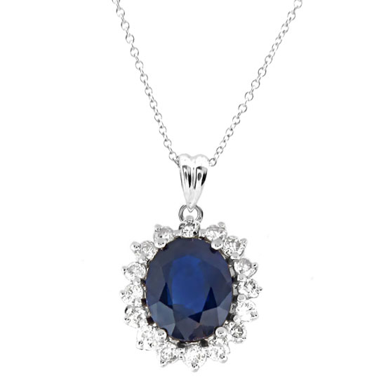 3.75cttw Diamond and Oval Sapphire Pendant in 14k Gold