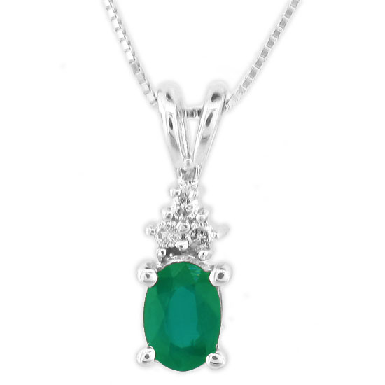 0.39ct tw Diamond and Oval Emerald Pendant in 14k Gold