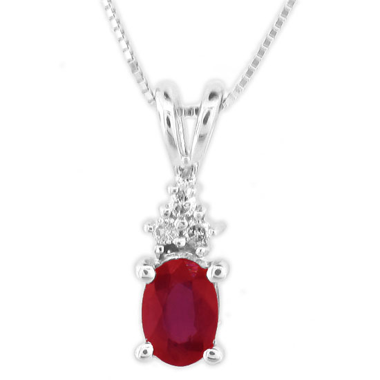 0.56ct tw Diamond and Natural Heated Oval Ruby Pendant in 14k Gold