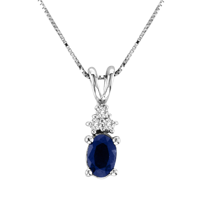 0.44ct tw Diamond and Oval Sapphire Pendant in 14k Gold