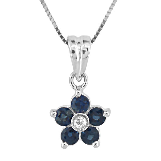 0.57ct tw Flower Cluster Diamond and Sapphire Pendant in 14k Gold