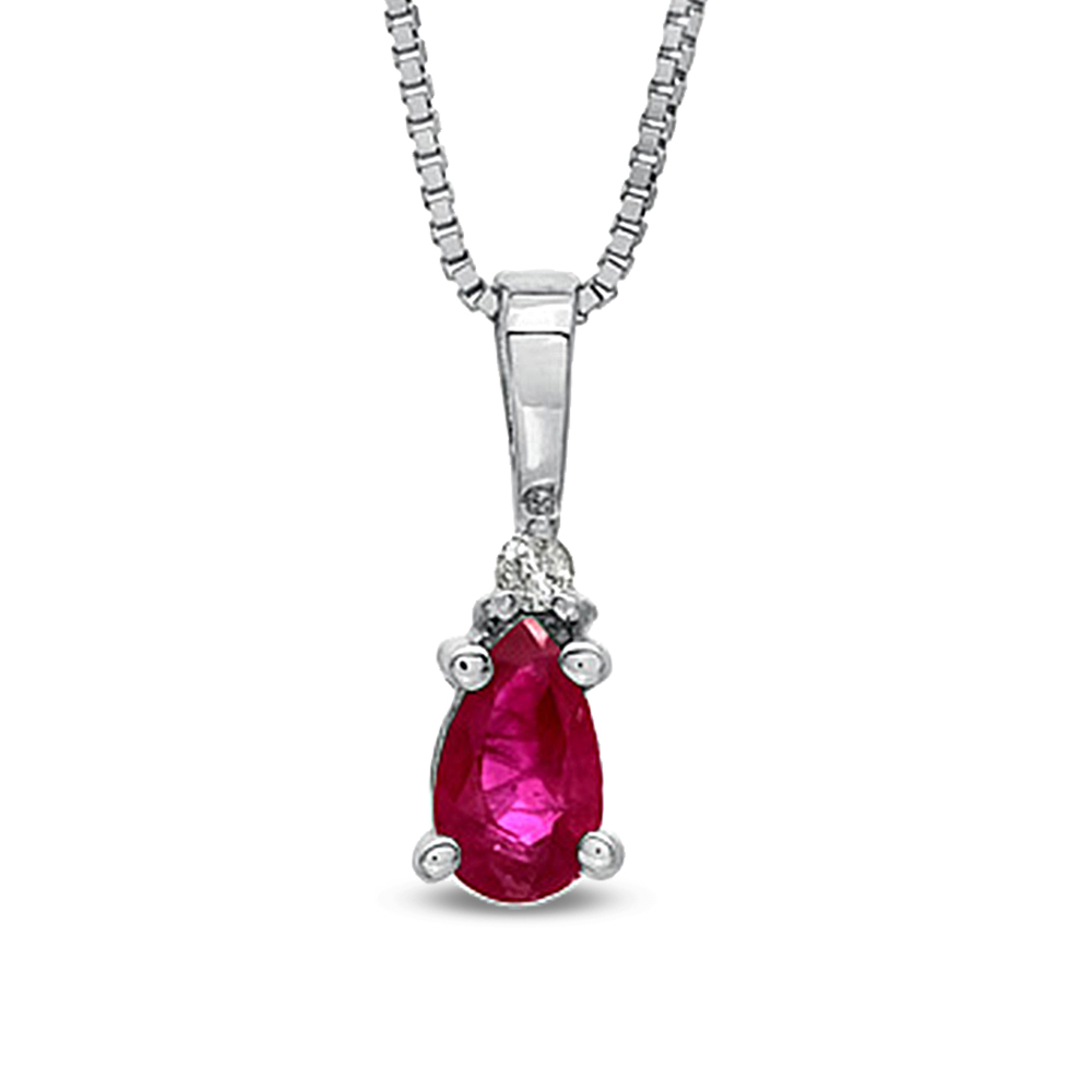 0.19ct tw Diamond and Natural Heated Pear Shaped Ruby Pendant in 14k Gold