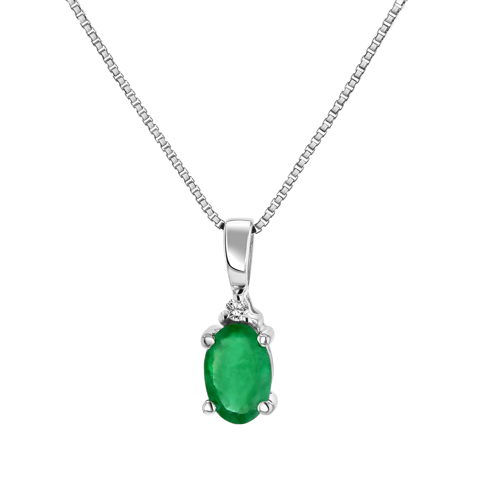 0.35ct tw Diamond and Oval Emerald Pendant in 14k Gold