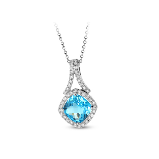 7.5mm Blue Topaz Pendant with 0.34cttw of Diamonds set in 14k Gold 