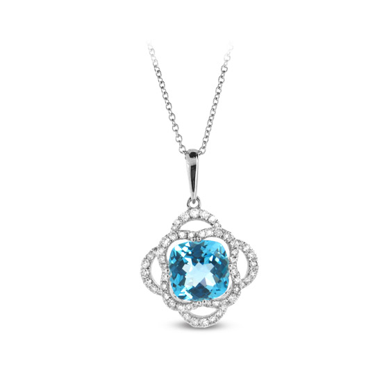 8mm Blue Topaz Pendant with 0.44cttw of Diamonds set in 14k Gold 