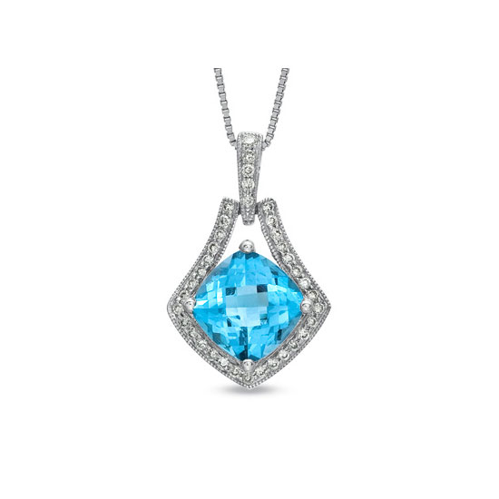 7.5mm Blue Topaz Pendant with 0.15cttw of Diamonds set in 14k Gold 