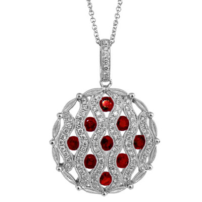 1.58ct tw Circle Ruby and Diamond Pendant set in 14k Gold