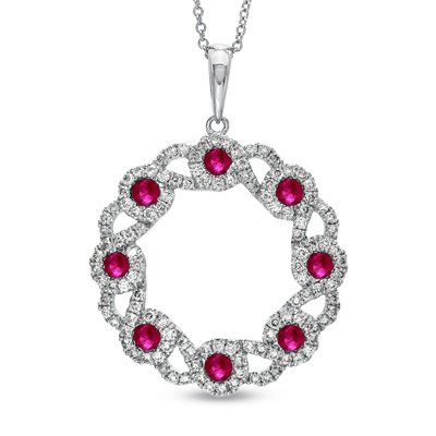 1.84ct tw Circle Pendant with Ruby and Diamonds Set in 14k Gold