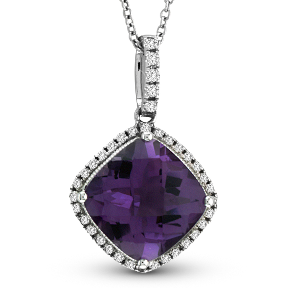 3.25cttw Amethyst and Diamond Pendant in 14k White Gold