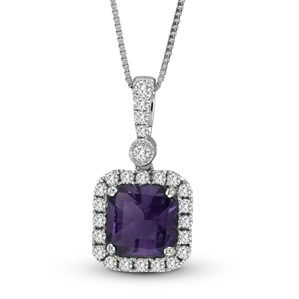 1.13cttw Diamond and Amethyst Fashion Pendant in 14k White Gold