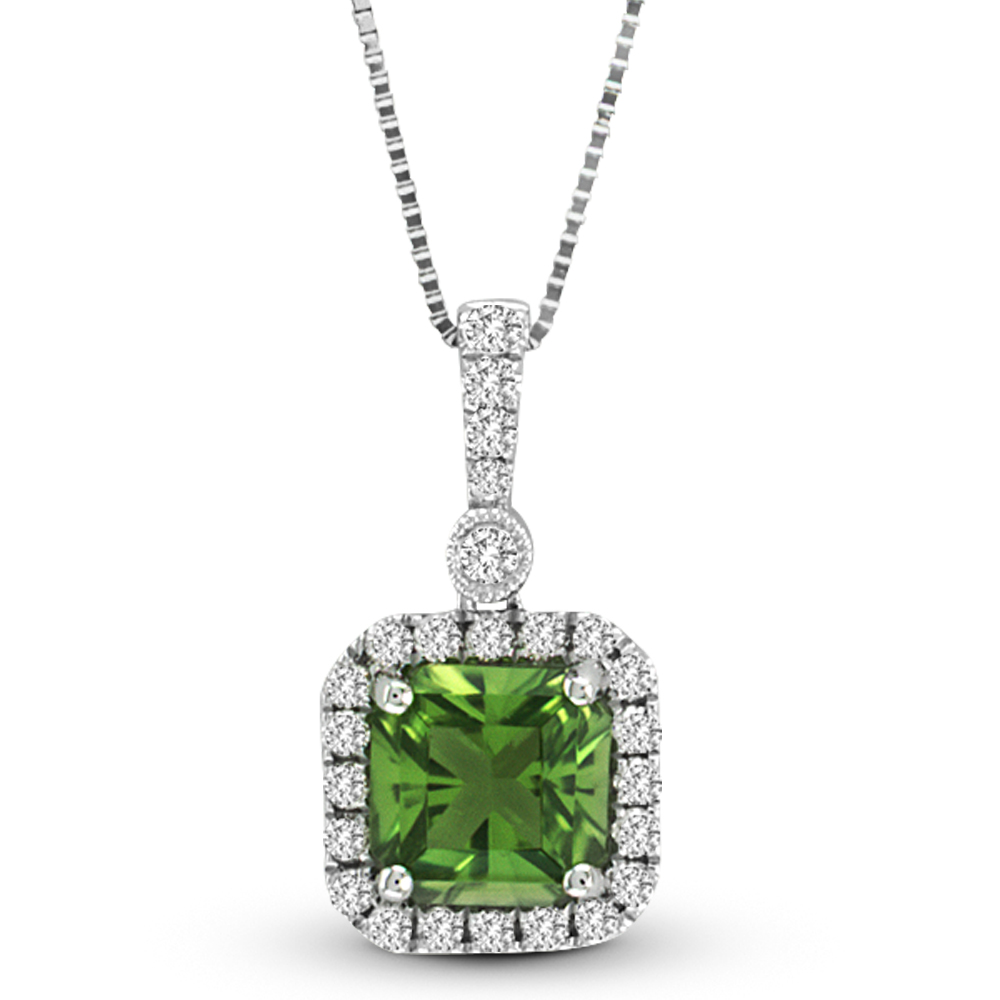 1.25cttw Diamond and Peridot Pendant in 14k White Gold