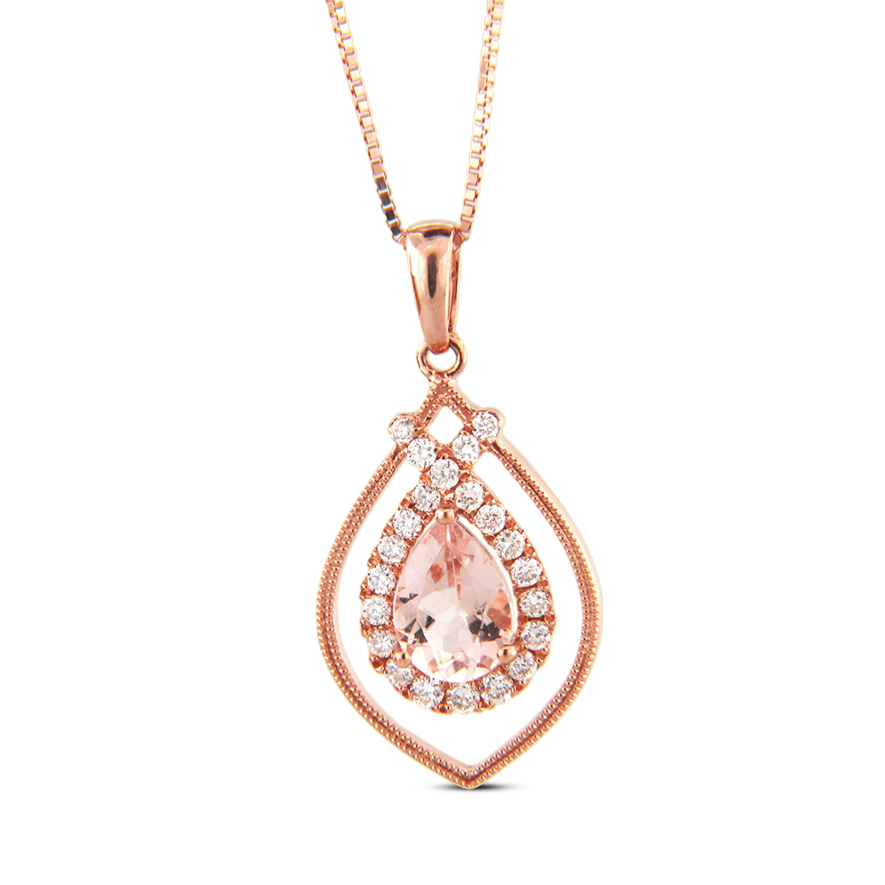 0.75cttw Morganite and Diamond Pendant in 14k Rose Gold