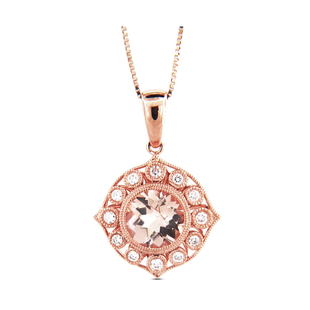 View 1.28cttw Morganite and Diamond Pendant in 14k Rose Gold