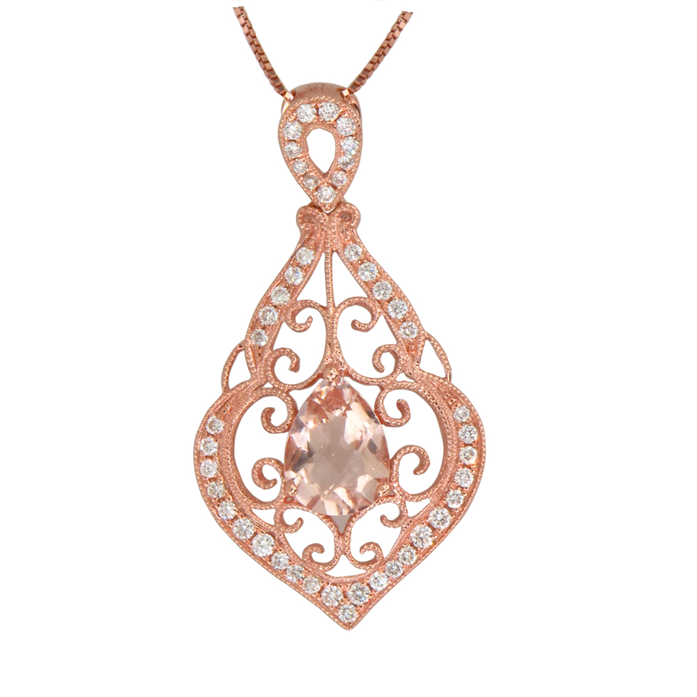 View 0.27ctw Diamond Morganite Fashion Pendant in 14k Rose Gold