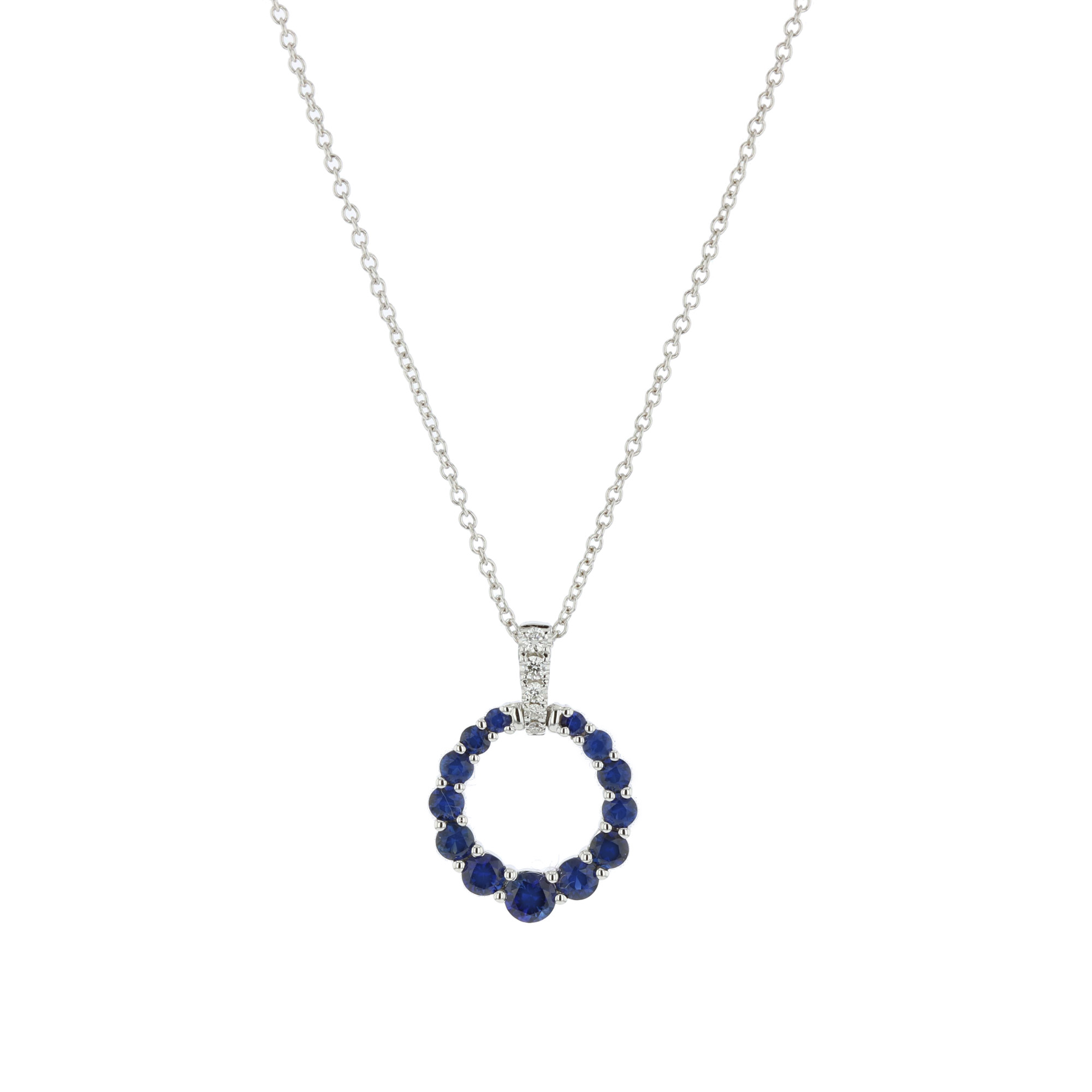 0.05ctw Diamond and Sapphire Circlle Pendant in 18k White Gold